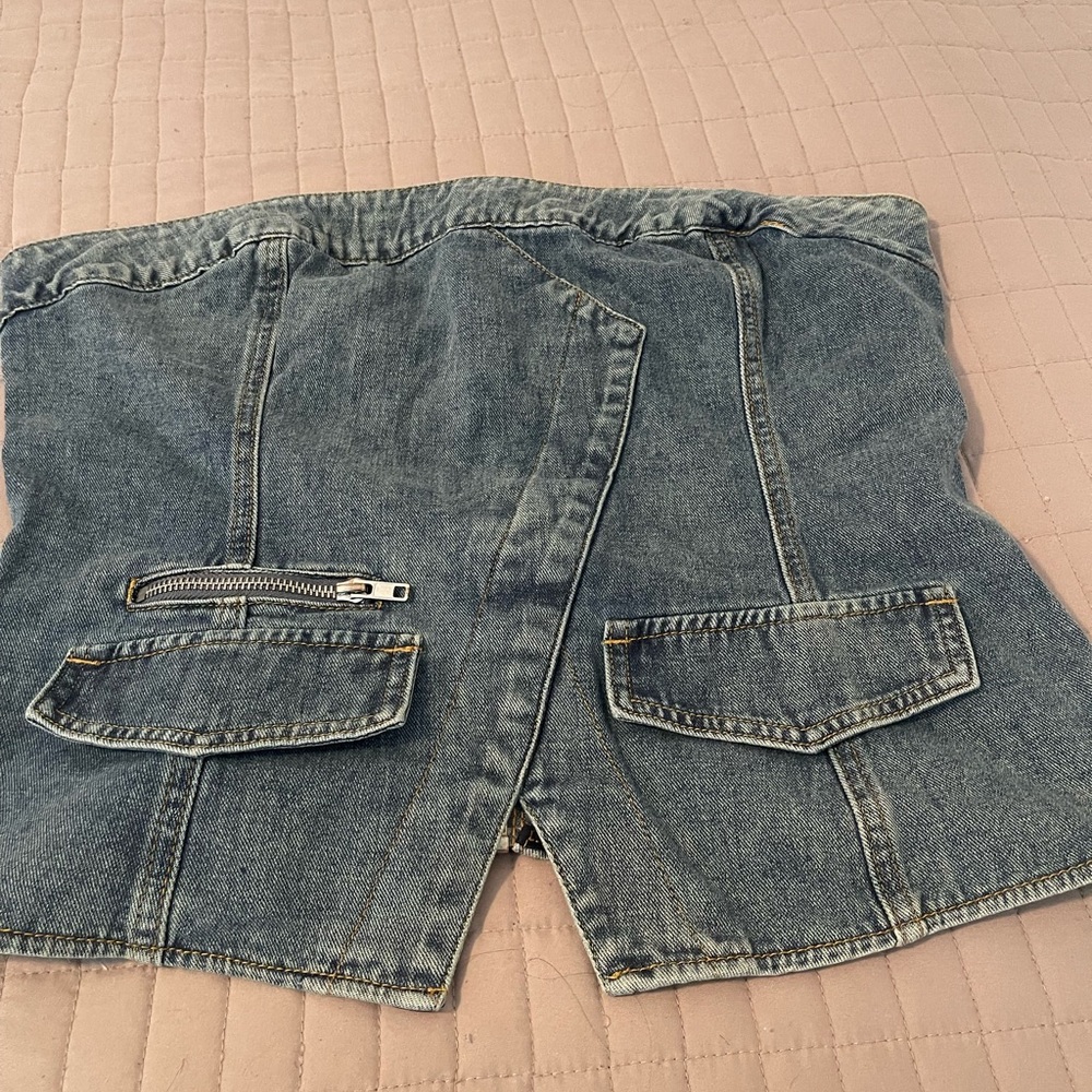 PrettyLittleThing Blue Denim Corset Top